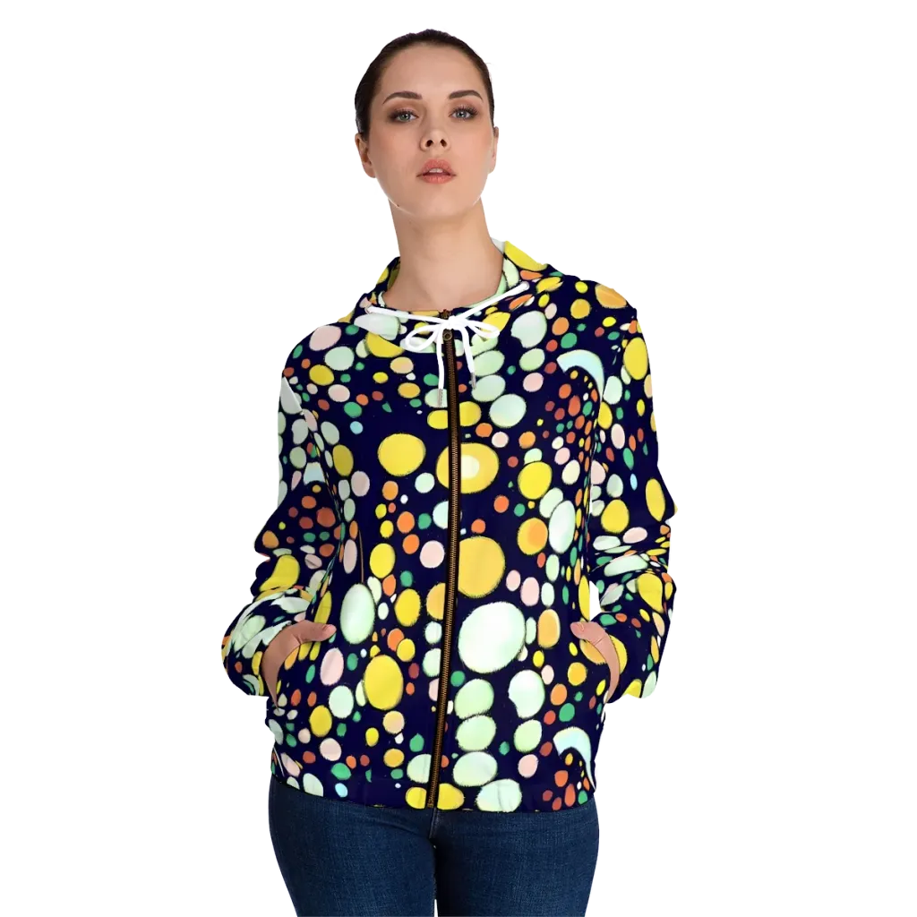 Cosmic Bubble Pop on Women's Full-Zip Hoodie — Front On Person