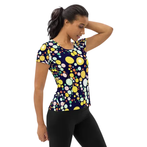 Cosmic Bubble Pop on a Women's Athletic T-Shirt