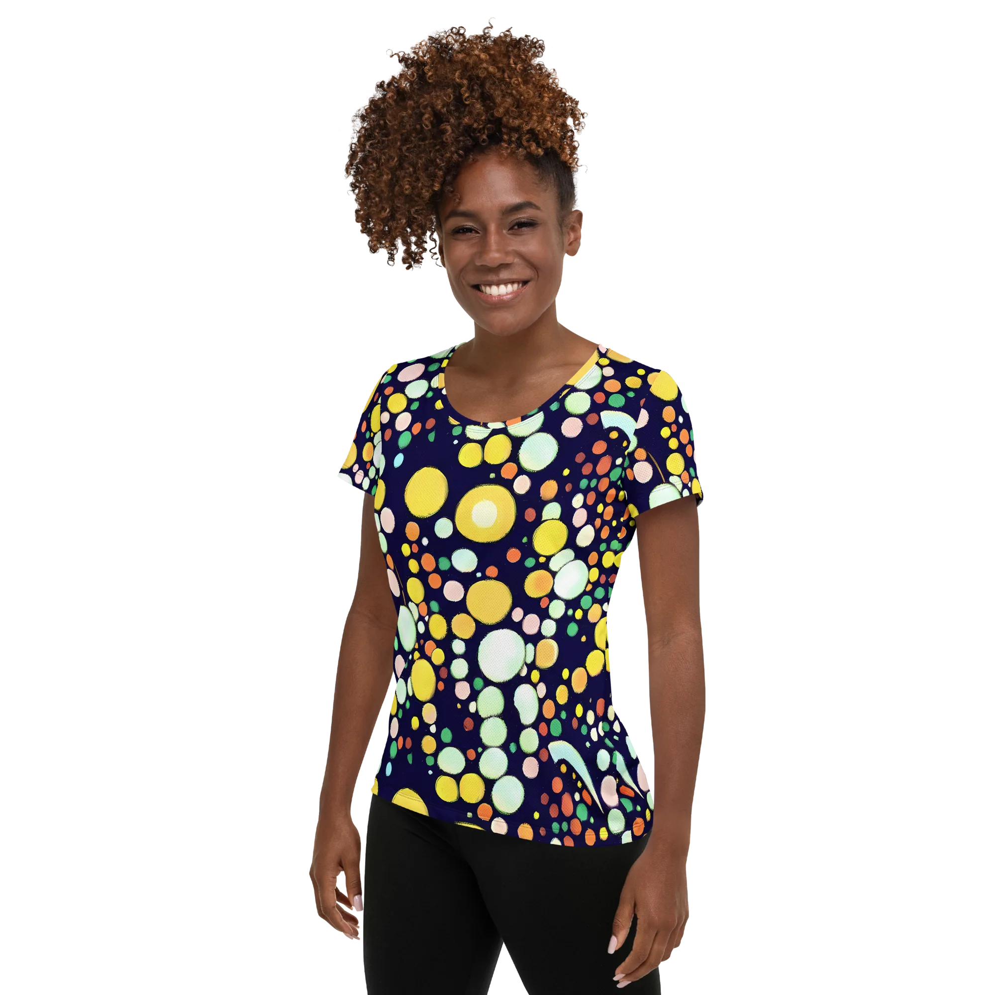 Cosmic Bubble Pop on Women's Athletic T-Shirt — Left
