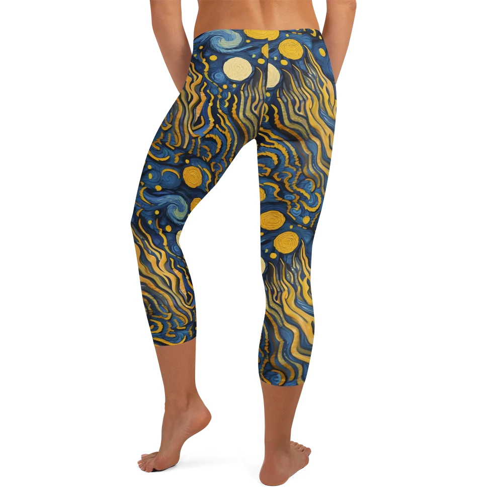 Gilded Tidal Bloom on Capri Leggings — Back