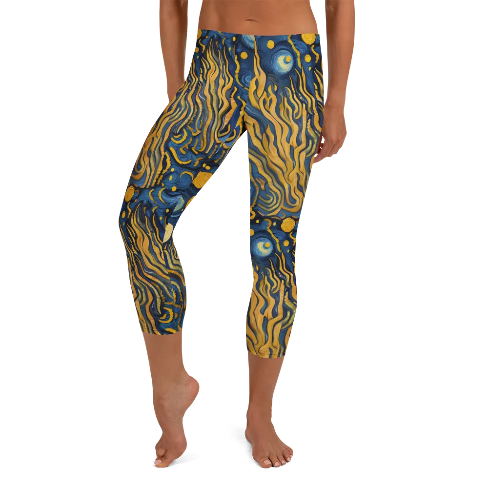 Gilded Tidal Bloom on Capri Leggings — Front