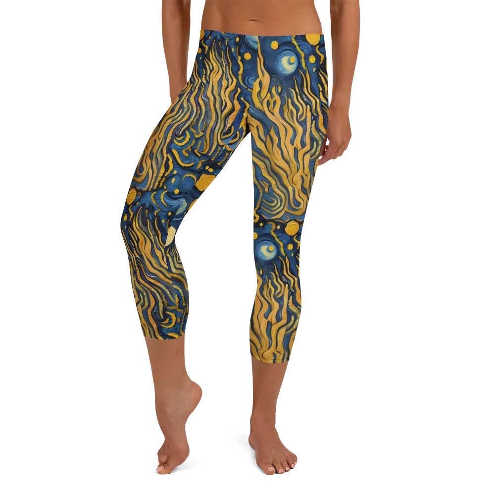 Gilded Tidal Bloom on Capri Leggings — Front