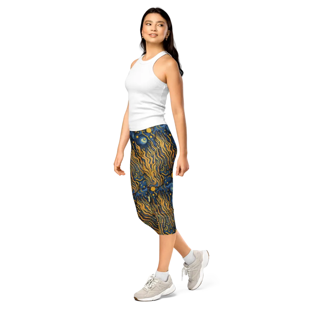 Gilded Tidal Bloom on Capri Leggings — Left Front