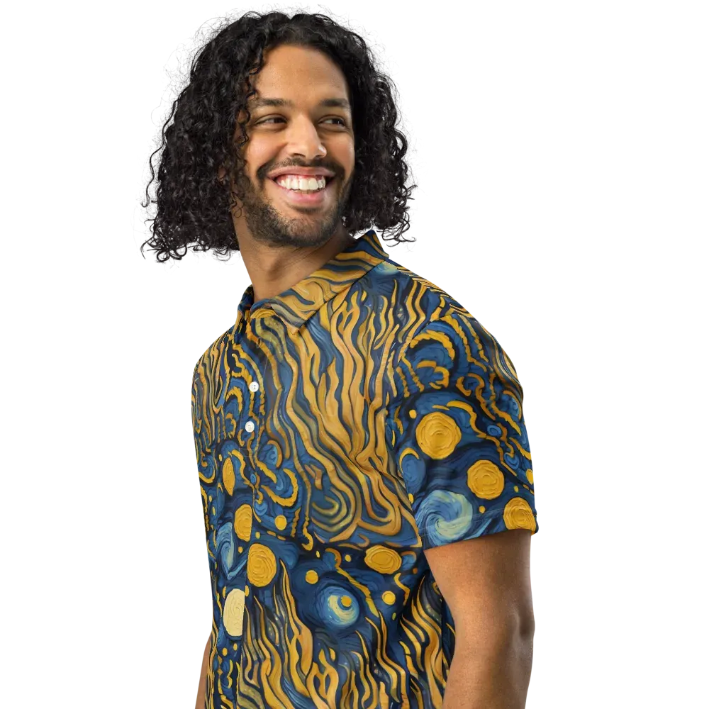 Gilded Tidal Bloom on Men's Slim Fit Polo Shirt — Left Front