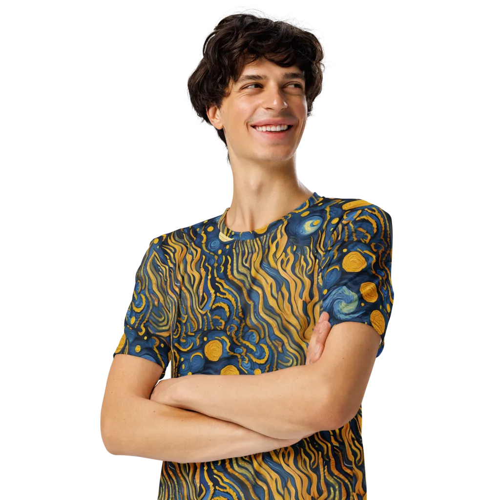 Gilded Tidal Bloom on Men's Crew Neck T-Shirt — Left Front