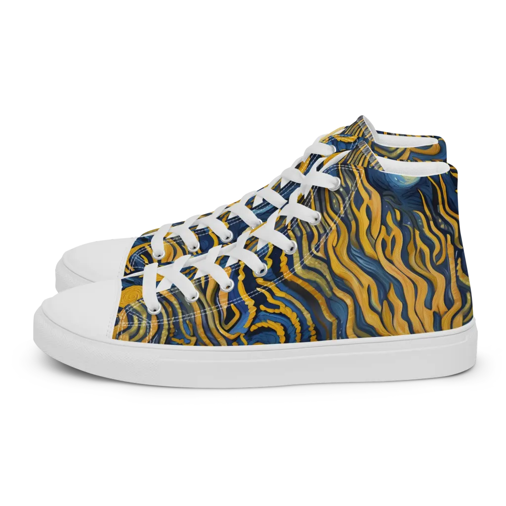 Gilded Tidal Bloom on Men's High Top Canvas Shoes — Left