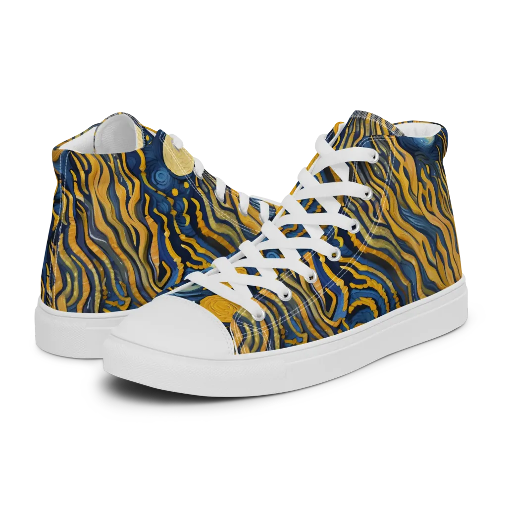 Gilded Tidal Bloom on Men's High Top Canvas Shoes — Left