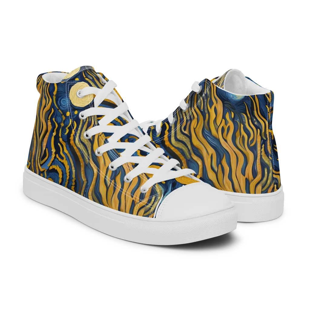 Gilded Tidal Bloom on Men's High Top Canvas Shoes — Right