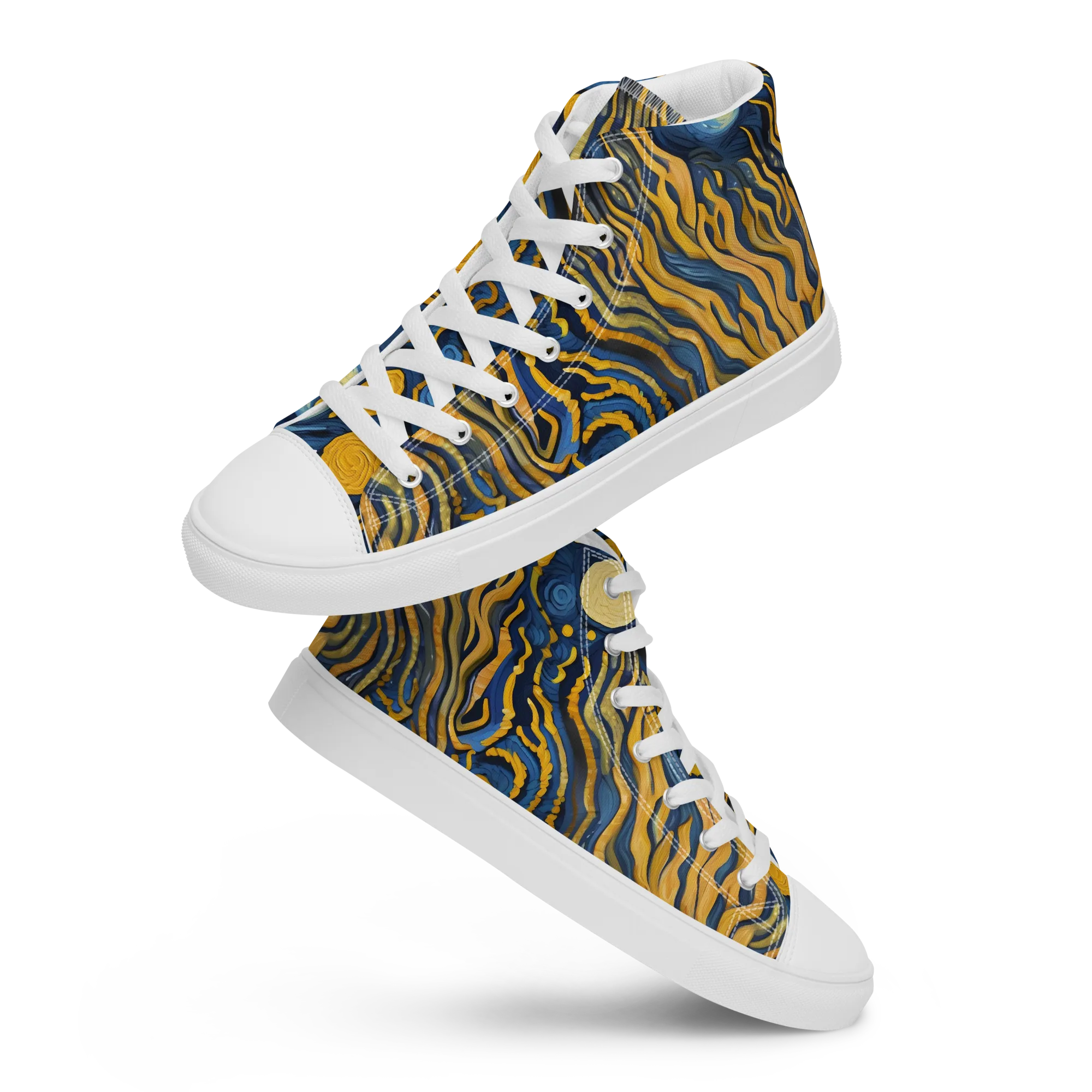 Gilded Tidal Bloom on Men's High Top Canvas Shoes — Front