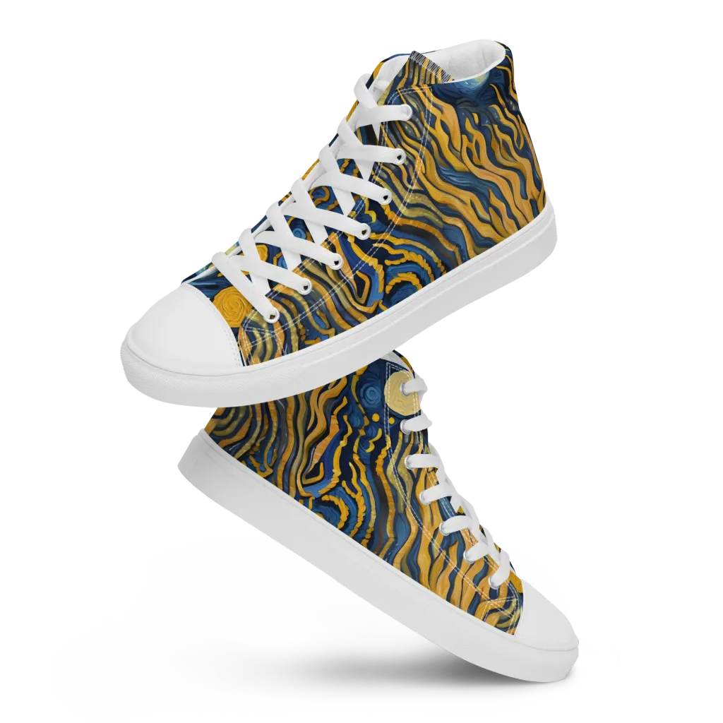 Gilded Tidal Bloom on Men's High Top Canvas Shoes — Front