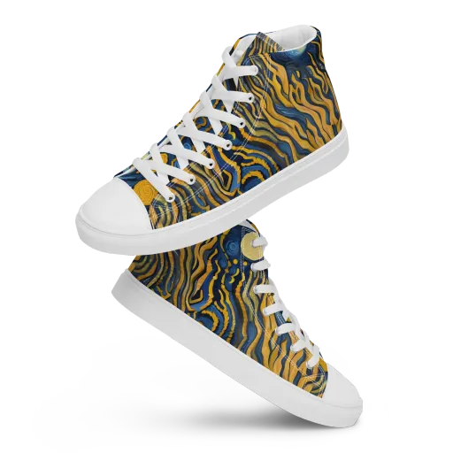 Gilded Tidal Bloom on a Men's High Top Canvas Shoes
