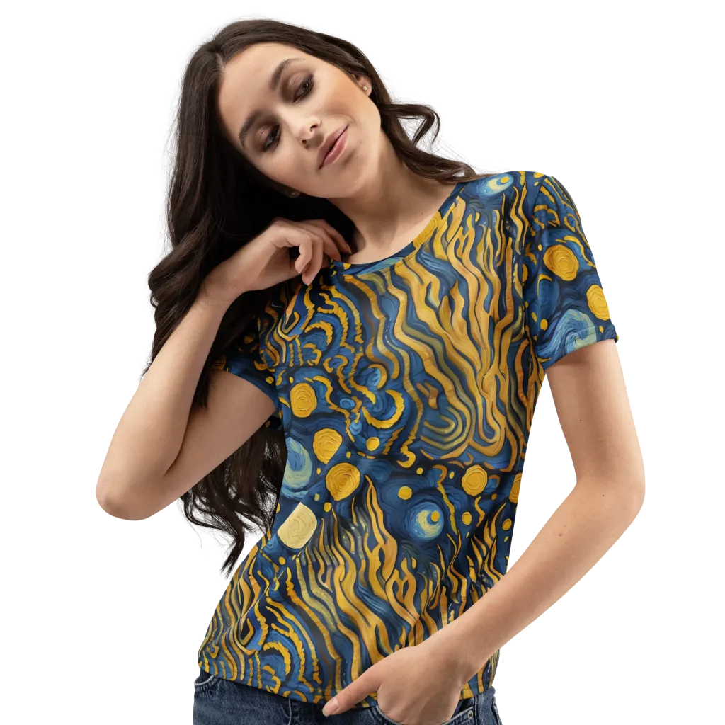 Gilded Tidal Bloom on Women's Crew Neck T-Shirt — Left Front