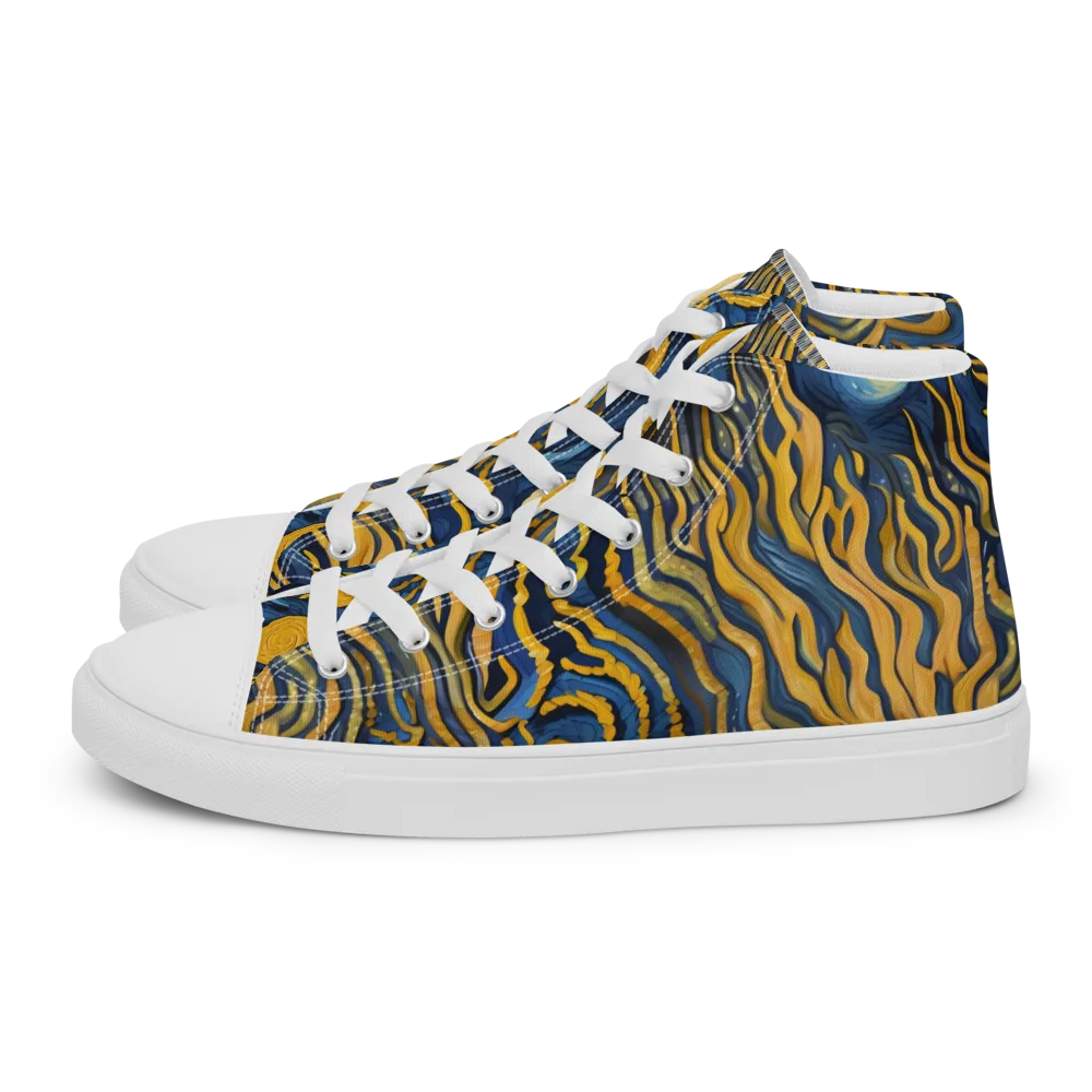 Gilded Tidal Bloom on Women's High Top Canvas Shoes — Left