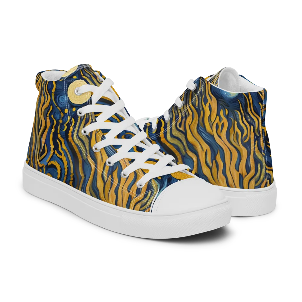 Gilded Tidal Bloom on Women's High Top Canvas Shoes — Right