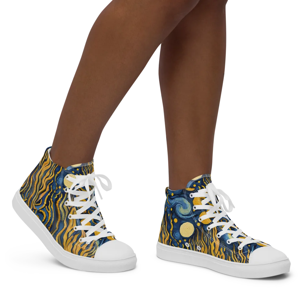 Gilded Tidal Bloom on Women's High Top Canvas Shoes — Right