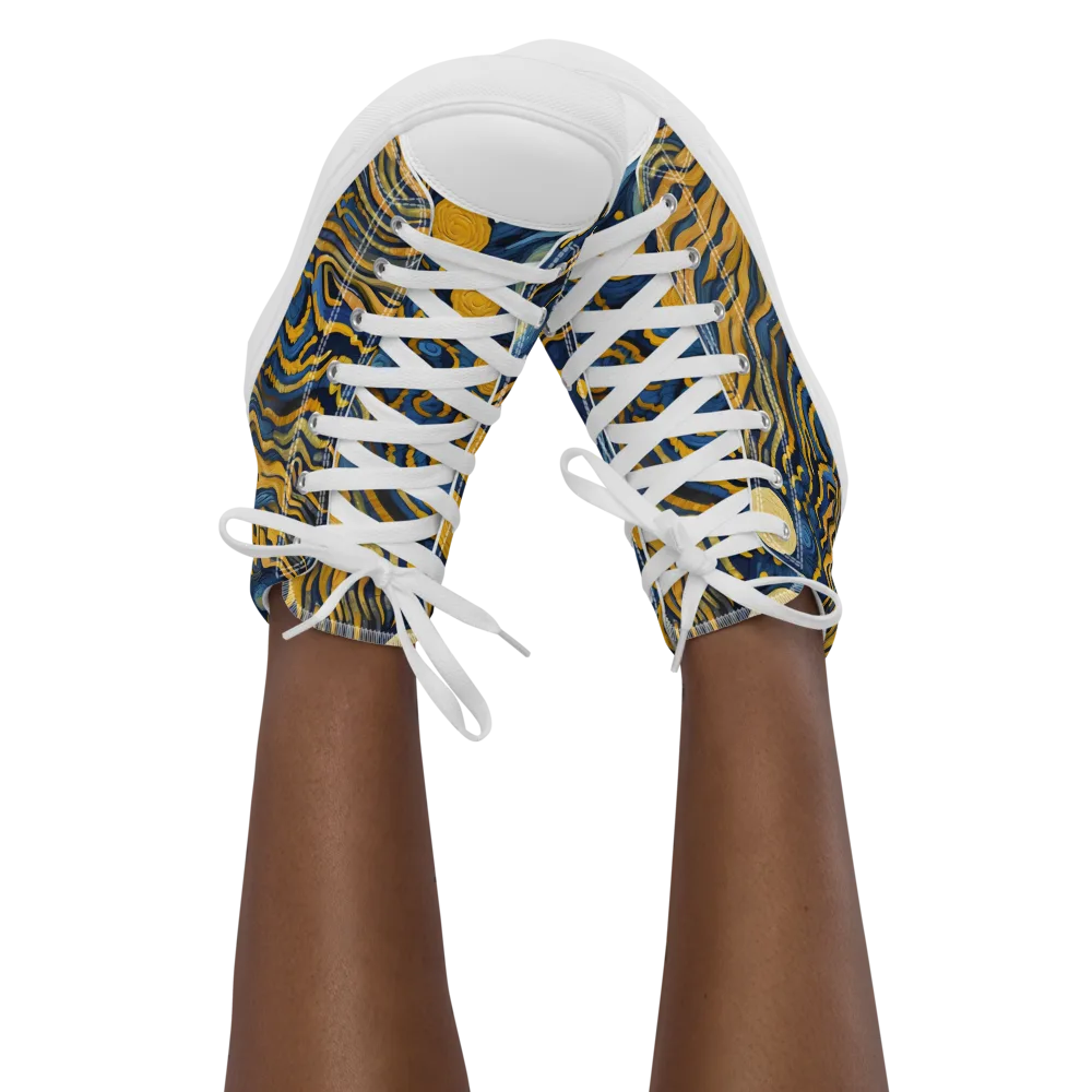 Gilded Tidal Bloom on Women's High Top Canvas Shoes — Front
