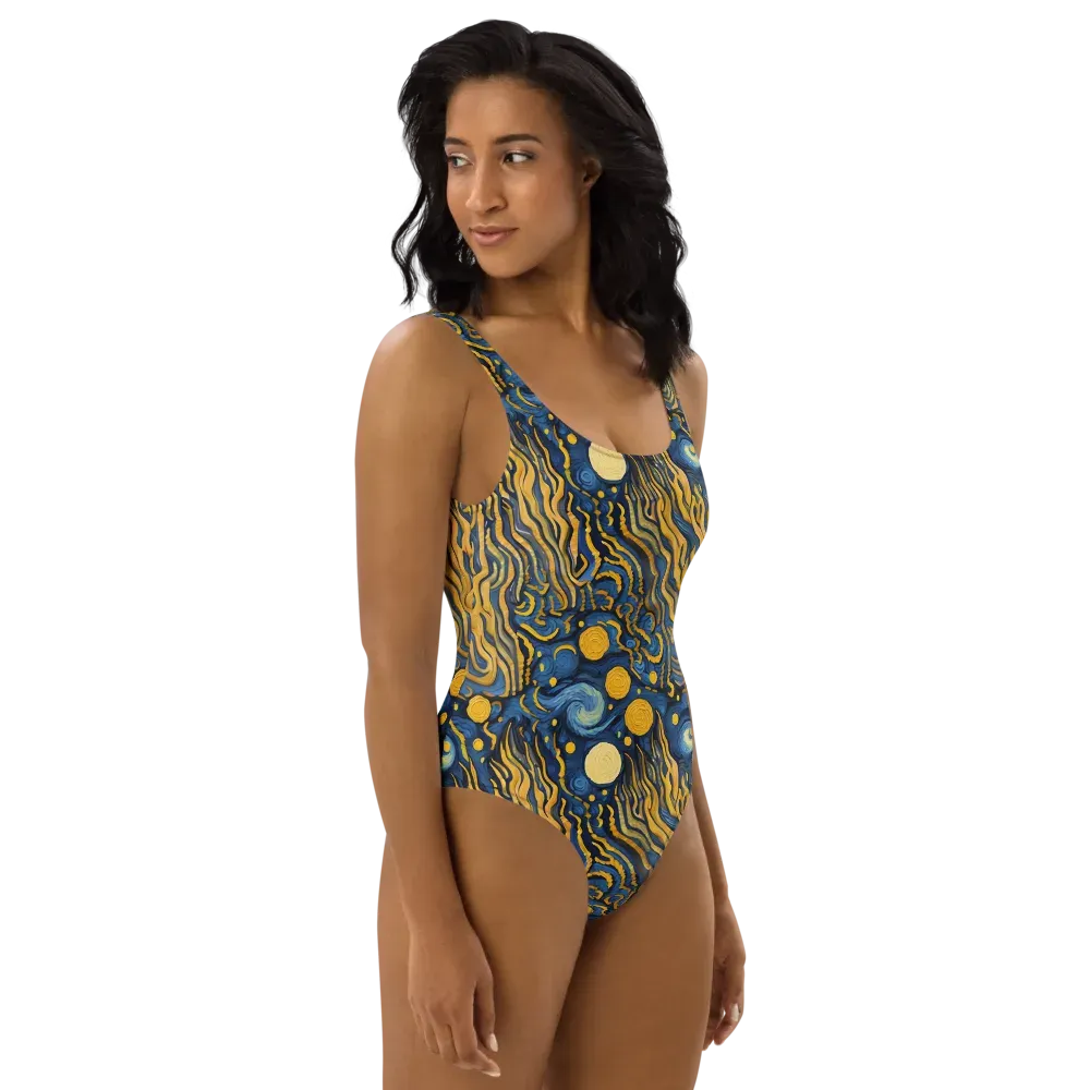 Gilded Tidal Bloom on One-Piece Swimsuit — Right