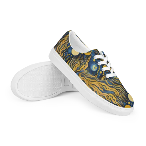 Gilded Tidal Bloom on a Men's Lace-Up Canvas Shoes