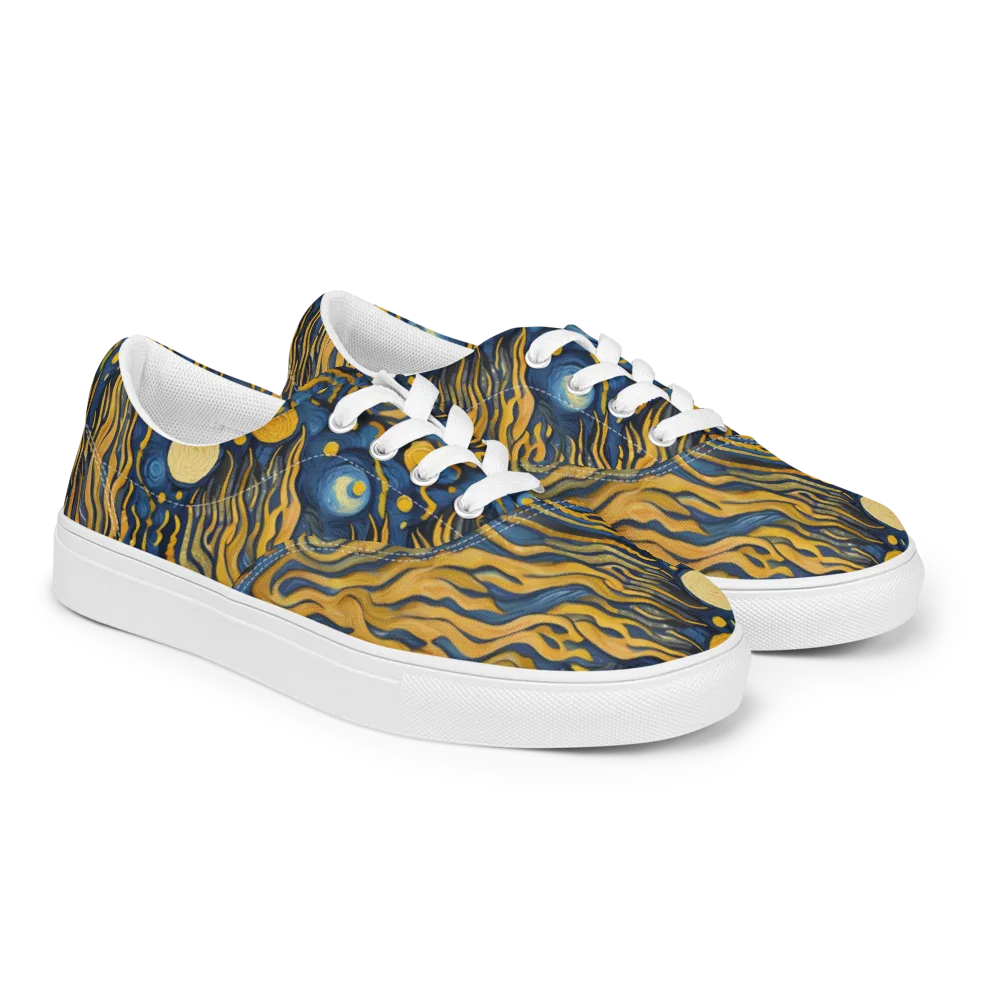 Gilded Tidal Bloom on Men's Lace-Up Canvas Shoes — Right Front