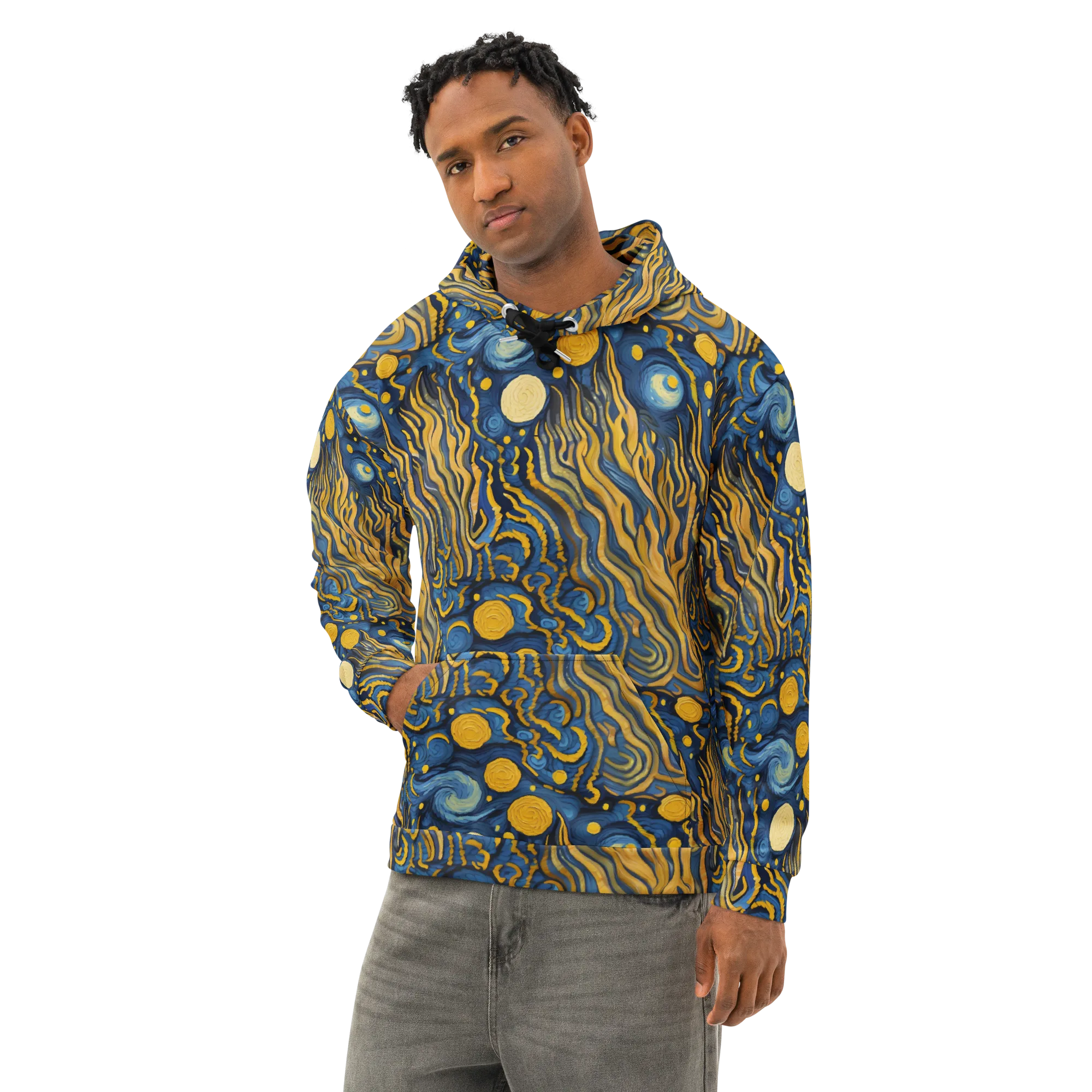 Gilded Tidal Bloom on Cotton Hoodie — Left Front