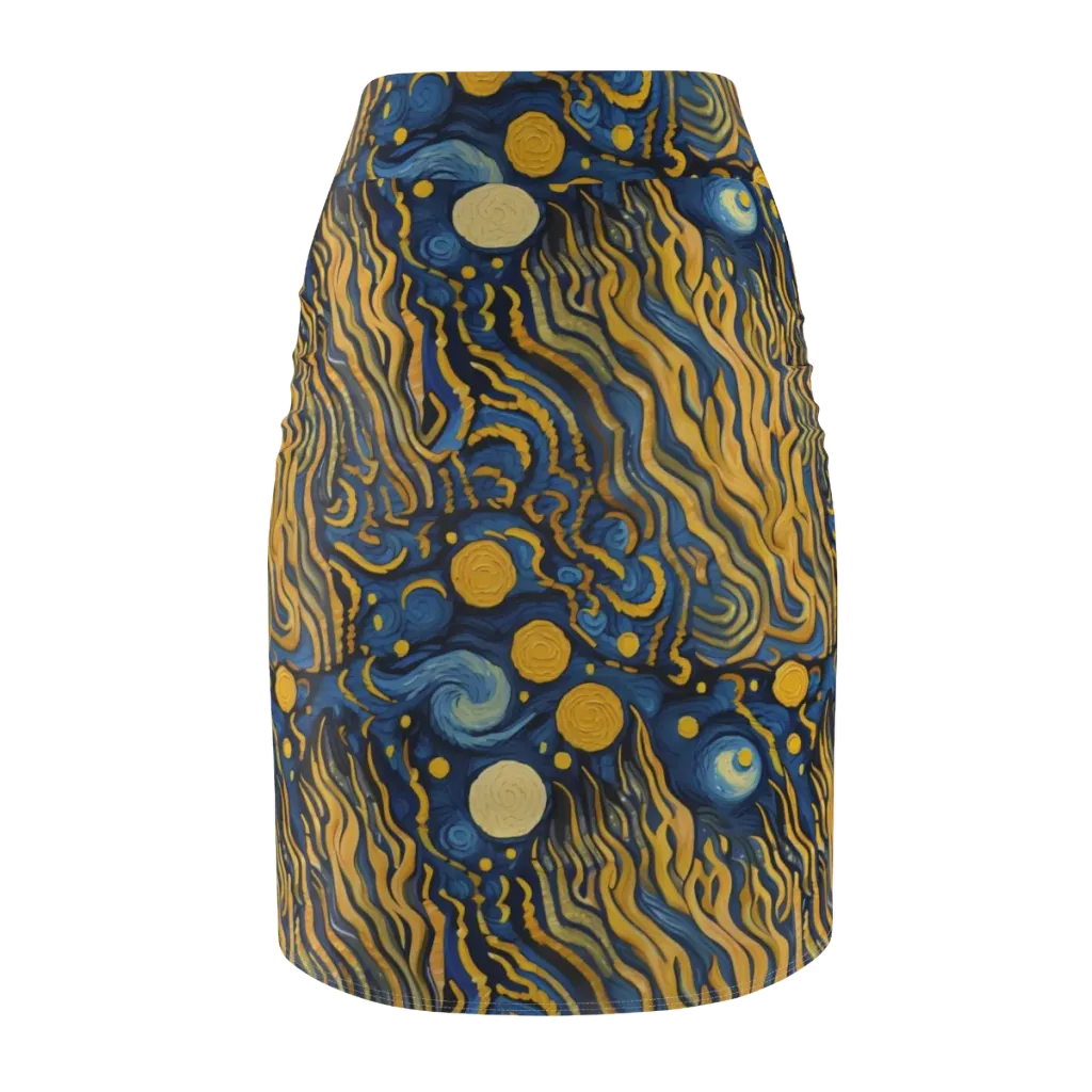 Gilded Tidal Bloom on Pencil Skirt — Back