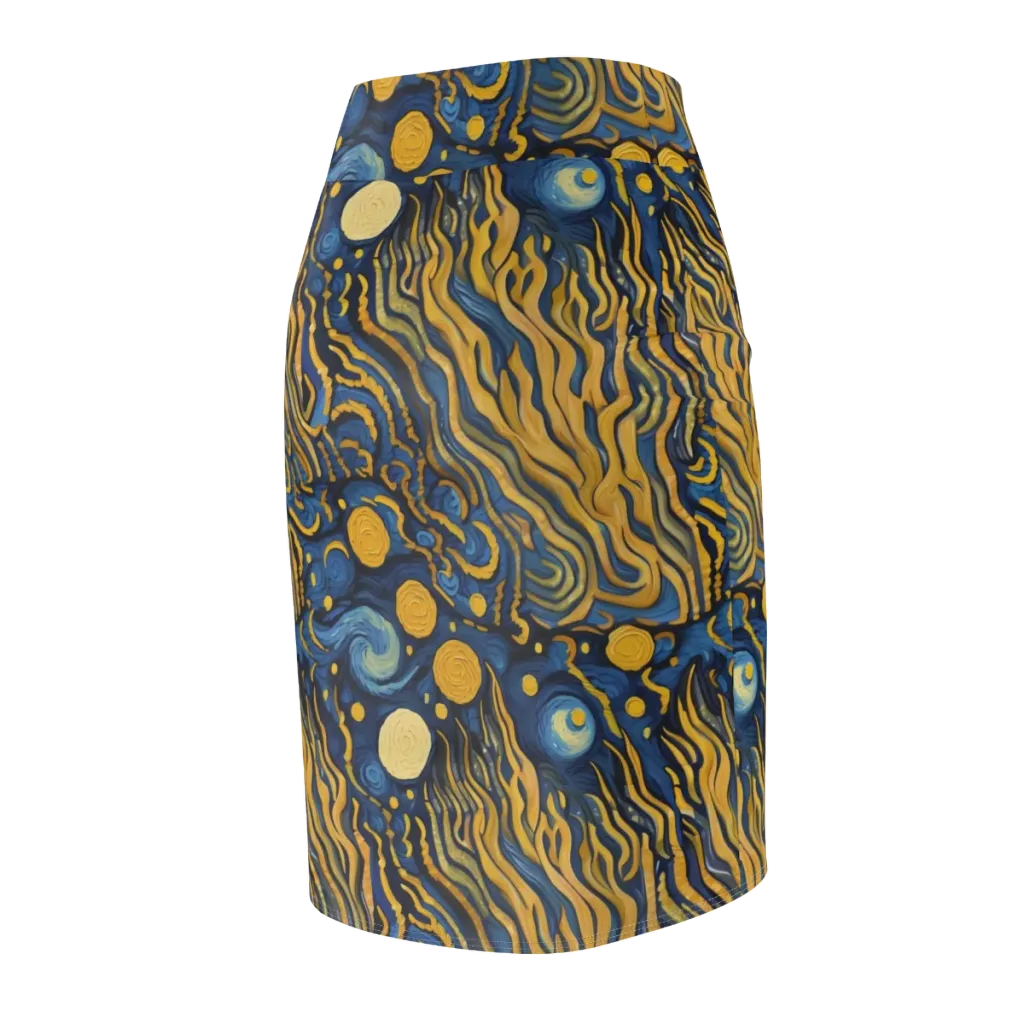 Gilded Tidal Bloom on Pencil Skirt — Back Side