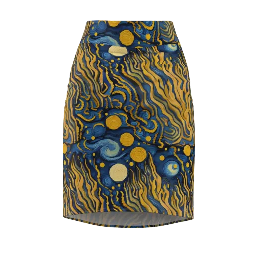 Gilded Tidal Bloom on a Pencil Skirt