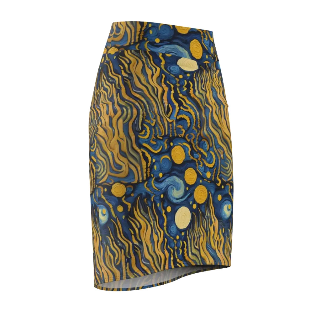 Gilded Tidal Bloom on Pencil Skirt — Front Side