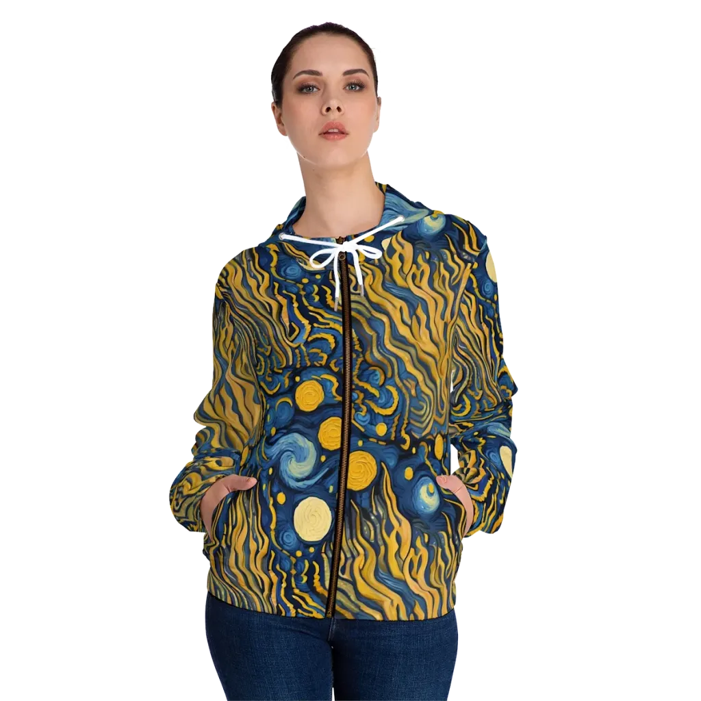 Gilded Tidal Bloom on Women's Full-Zip Hoodie — Front On Person