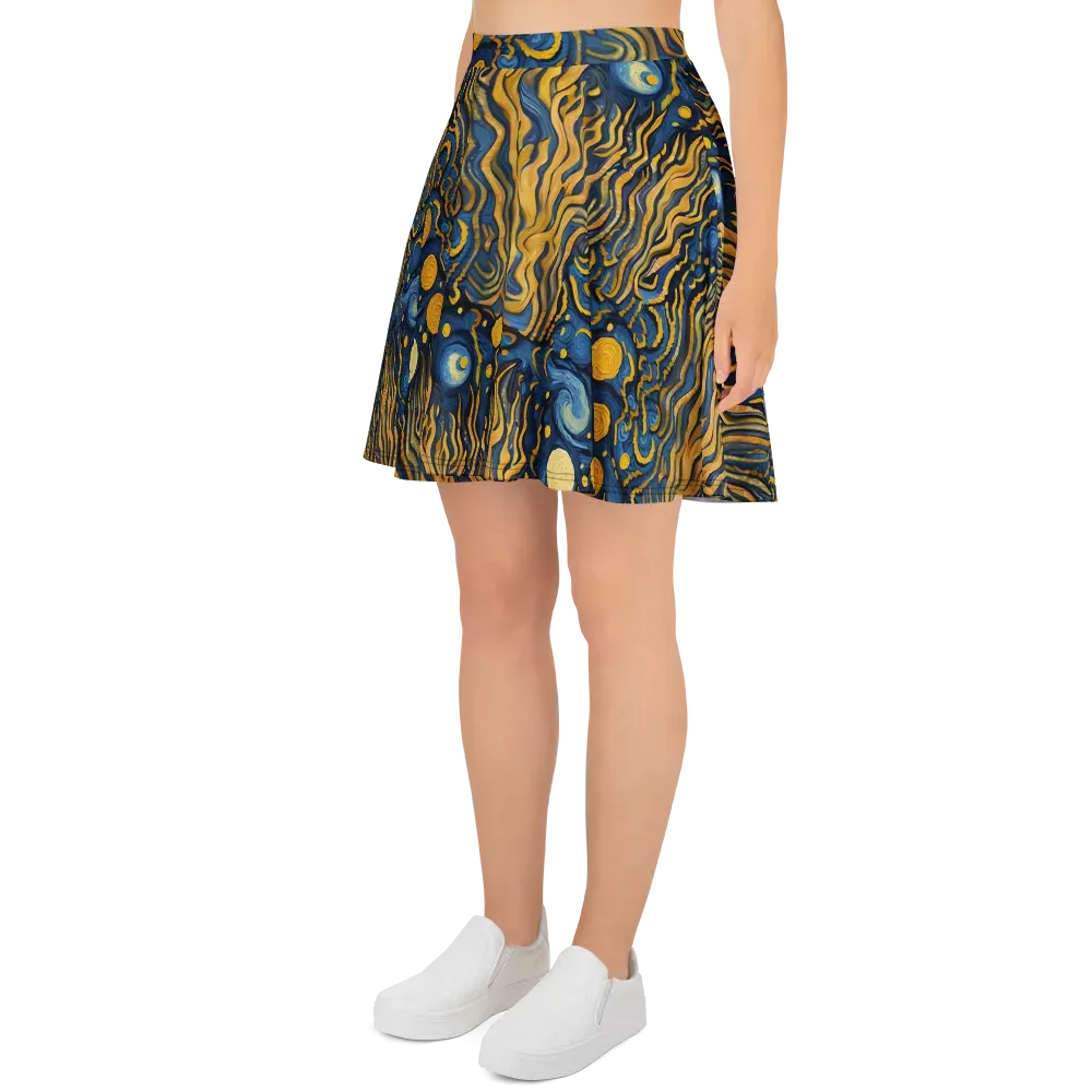 Gilded Tidal Bloom on Skater Skirt — Left