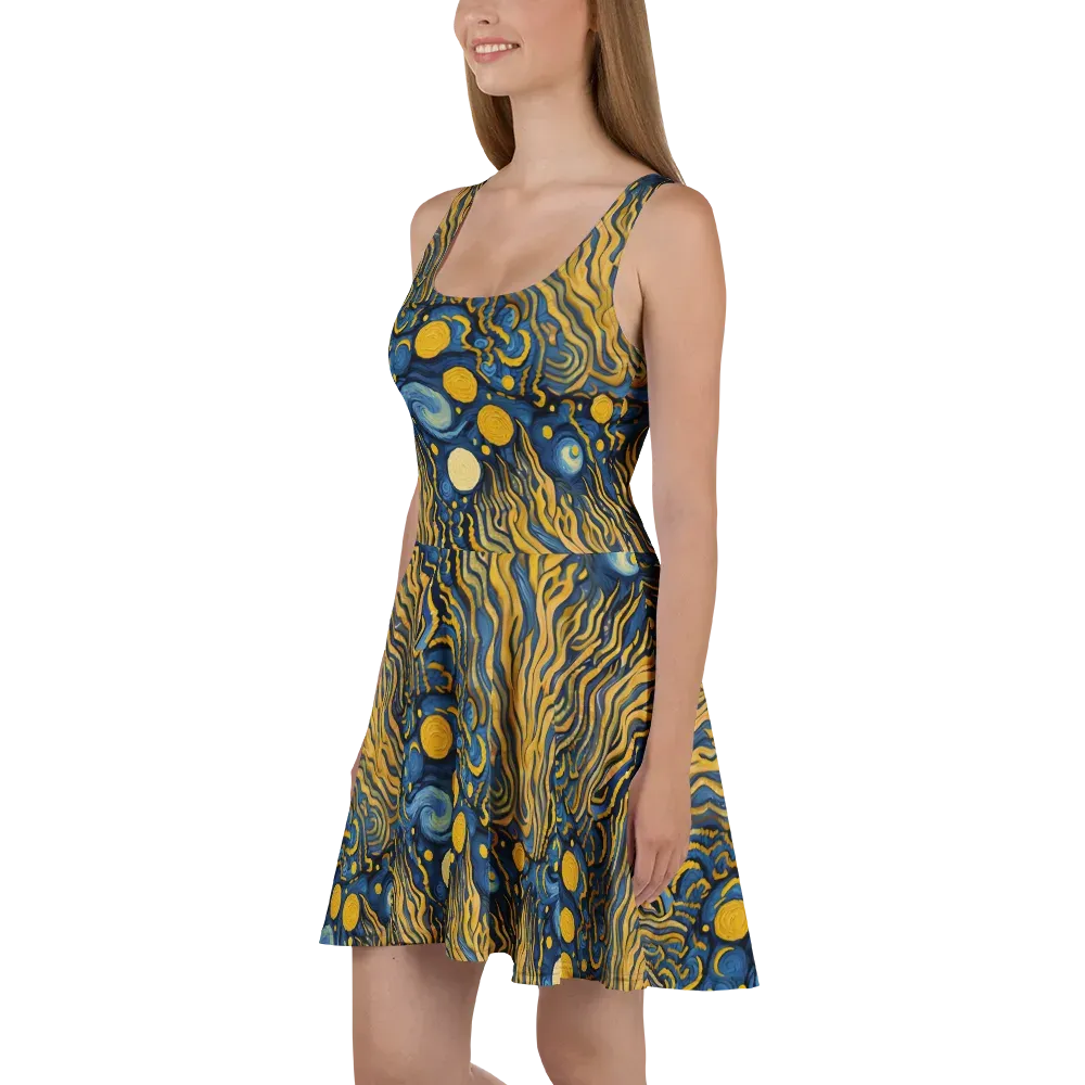 Gilded Tidal Bloom on Skater Dress — Left