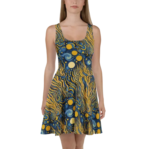 Gilded Tidal Bloom on a Skater Dress