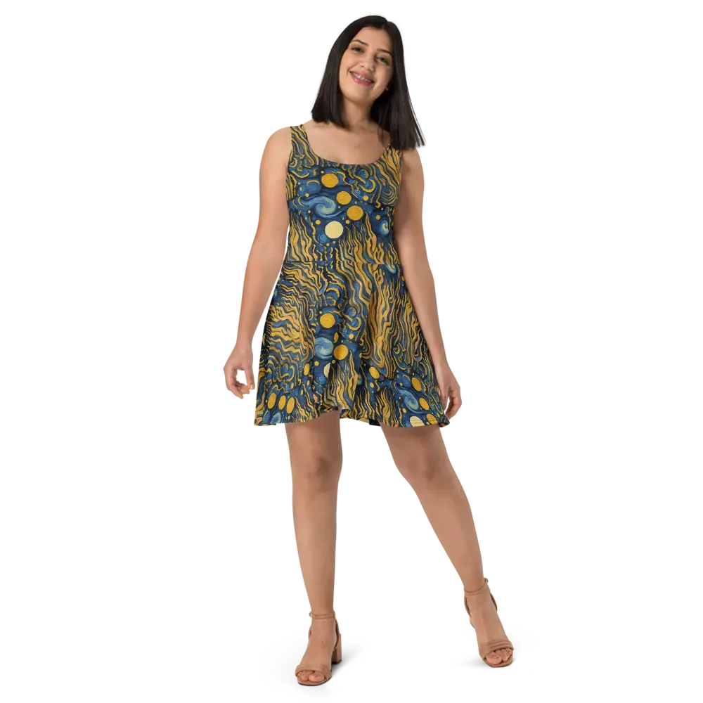 Gilded Tidal Bloom on Skater Dress — Front