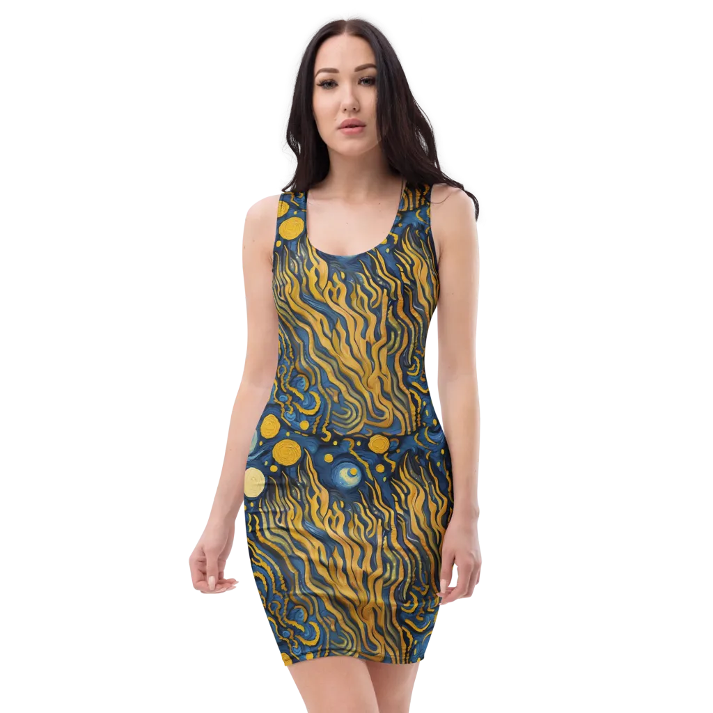 Gilded Tidal Bloom on Bodycon Dress — Front