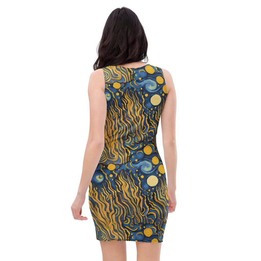 Gilded Tidal Bloom on Bodycon Dress — Back
