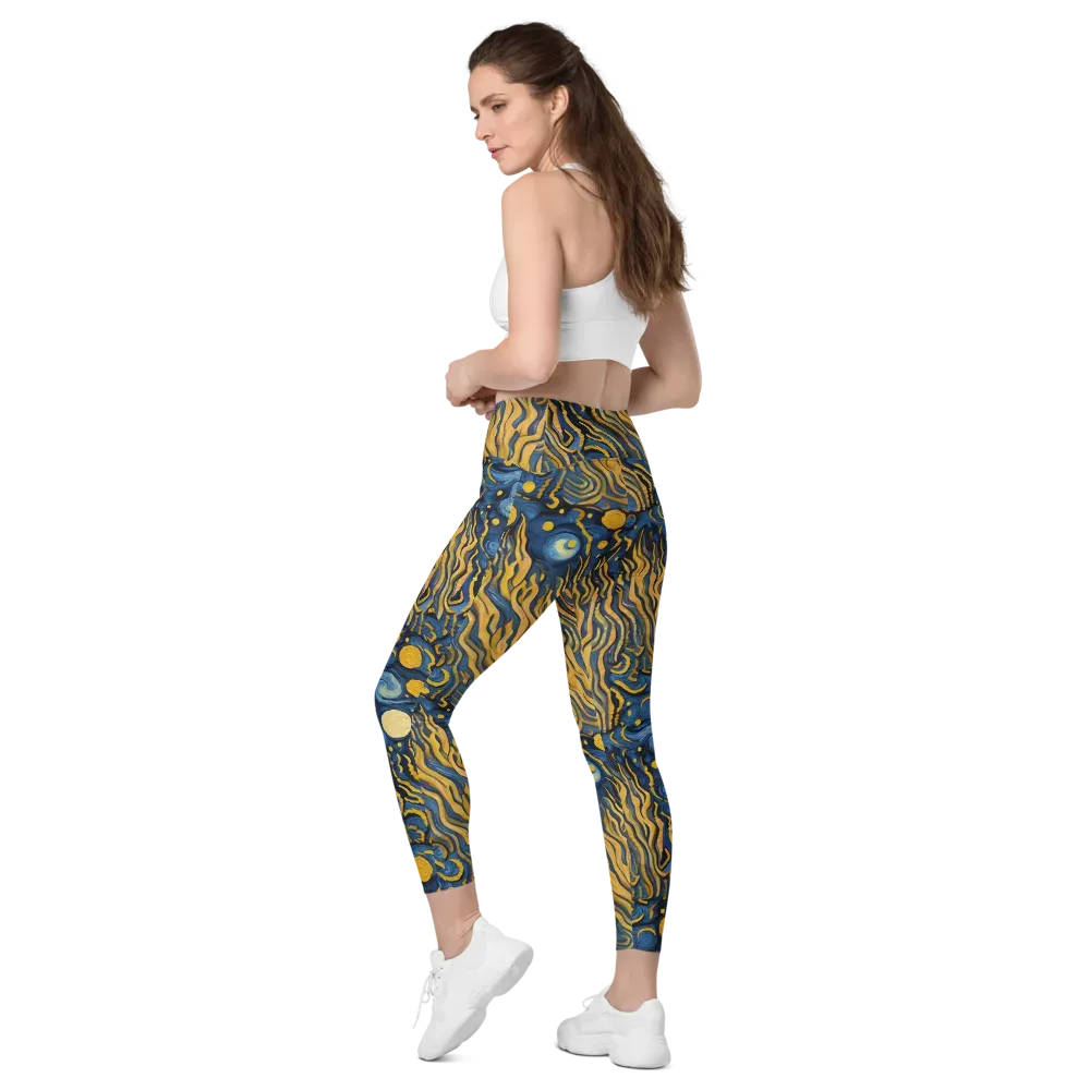 Gilded Tidal Bloom on Leggings with Pockets — Left Back