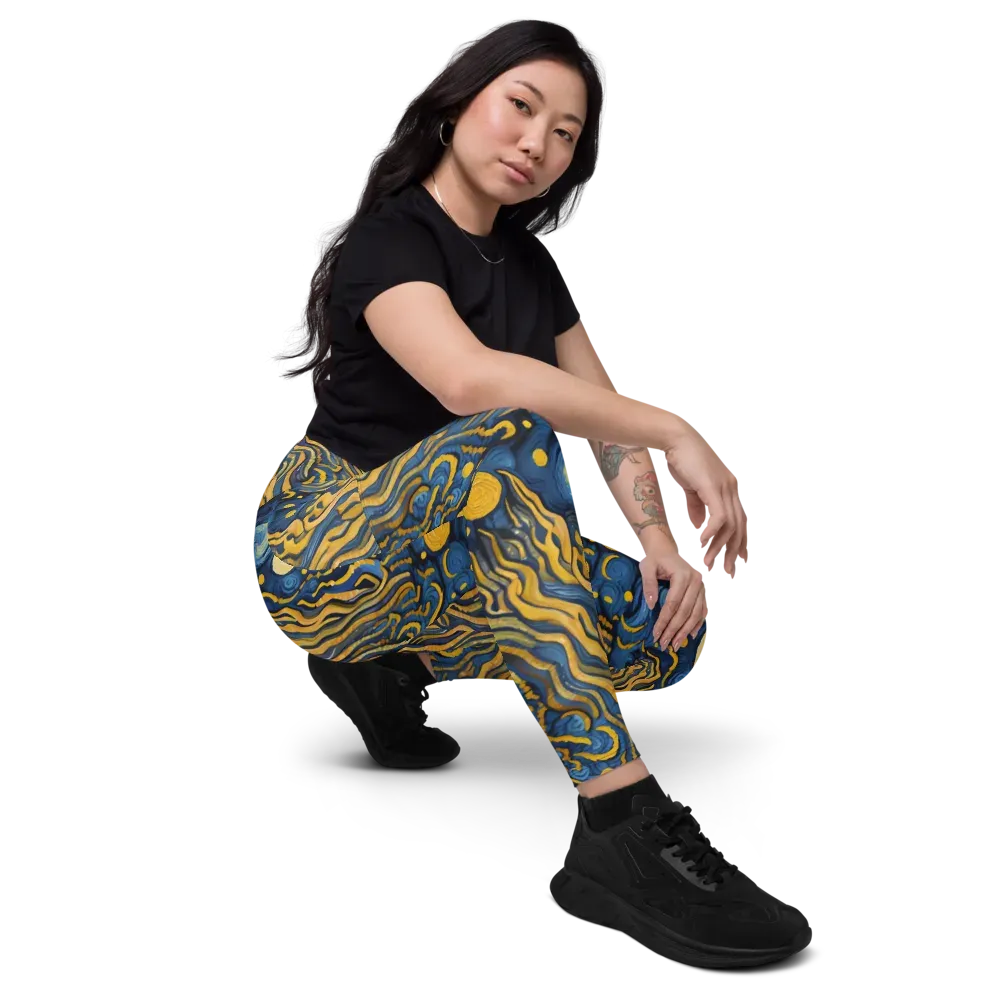 Gilded Tidal Bloom on Leggings with Pockets — Right Front