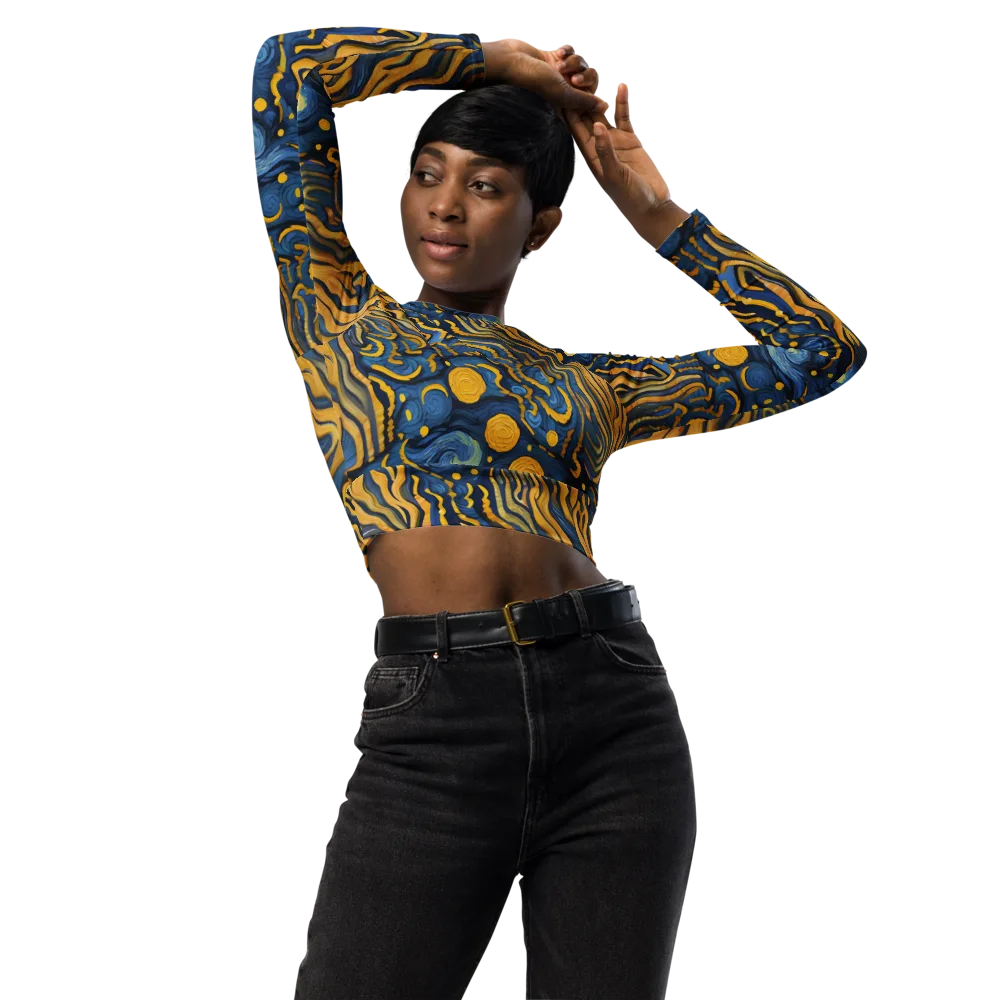 Gilded Tidal Bloom on Long Sleeve Crop Top — Front