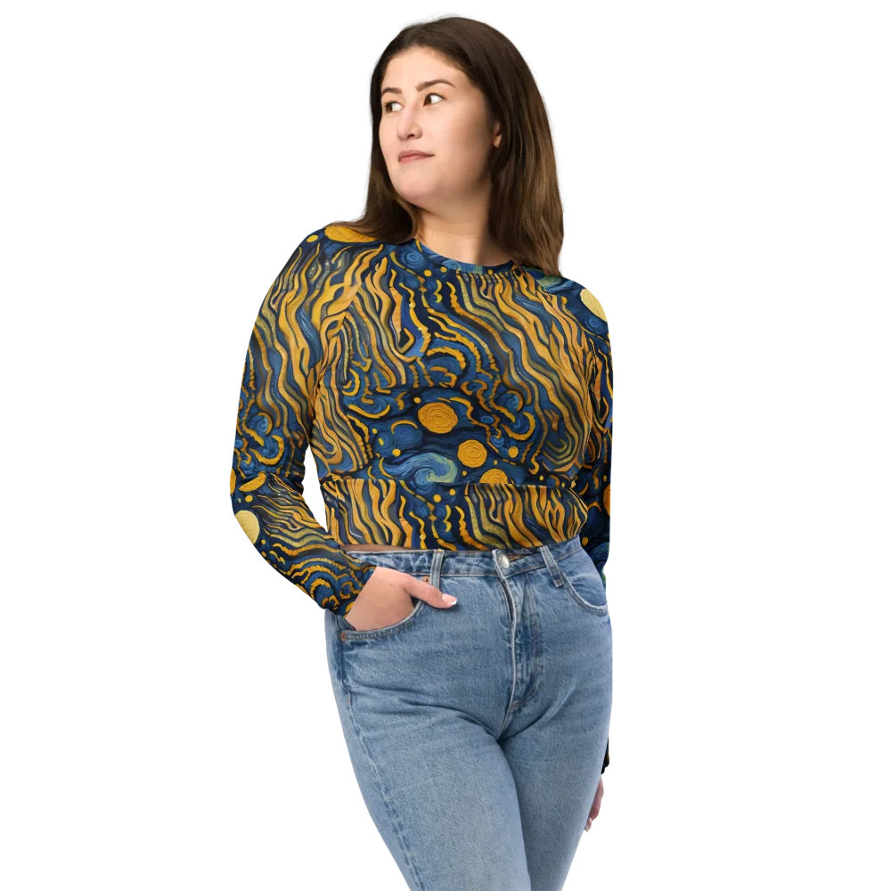 Gilded Tidal Bloom on Long Sleeve Crop Top — Front