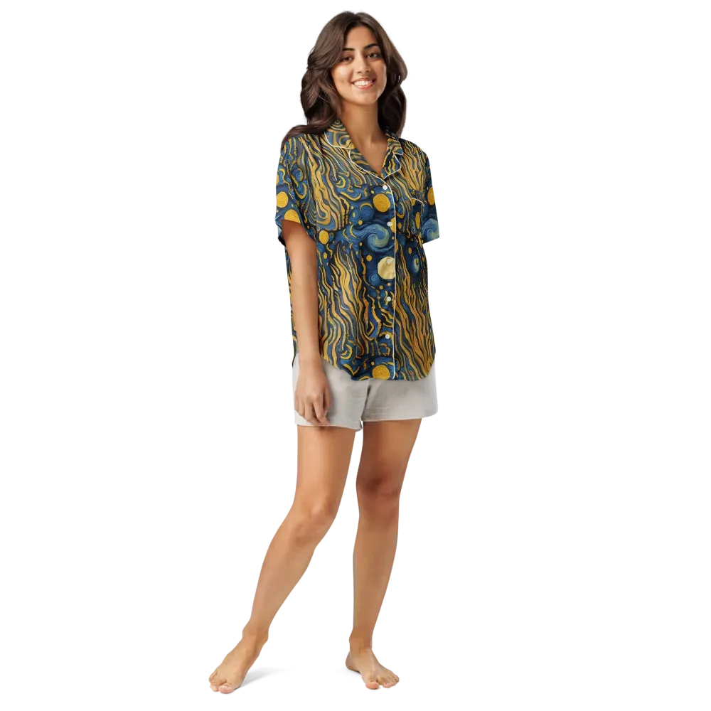 Gilded Tidal Bloom on Women's Short Sleeve Pajama Top — Front