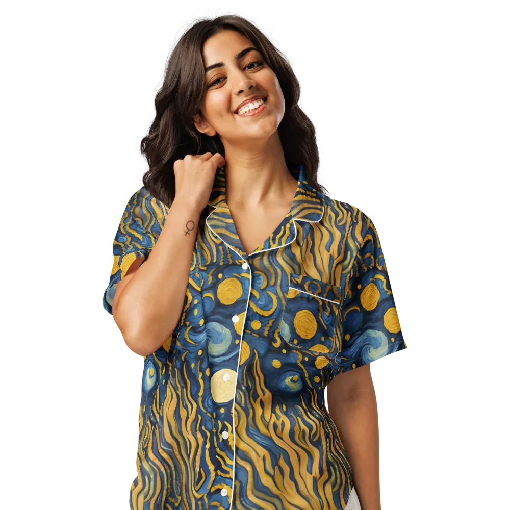 Gilded Tidal Bloom on Women's Short Sleeve Pajama Top — Front