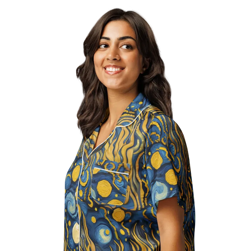 Gilded Tidal Bloom on Women's Short Sleeve Pajama Top — Left Front