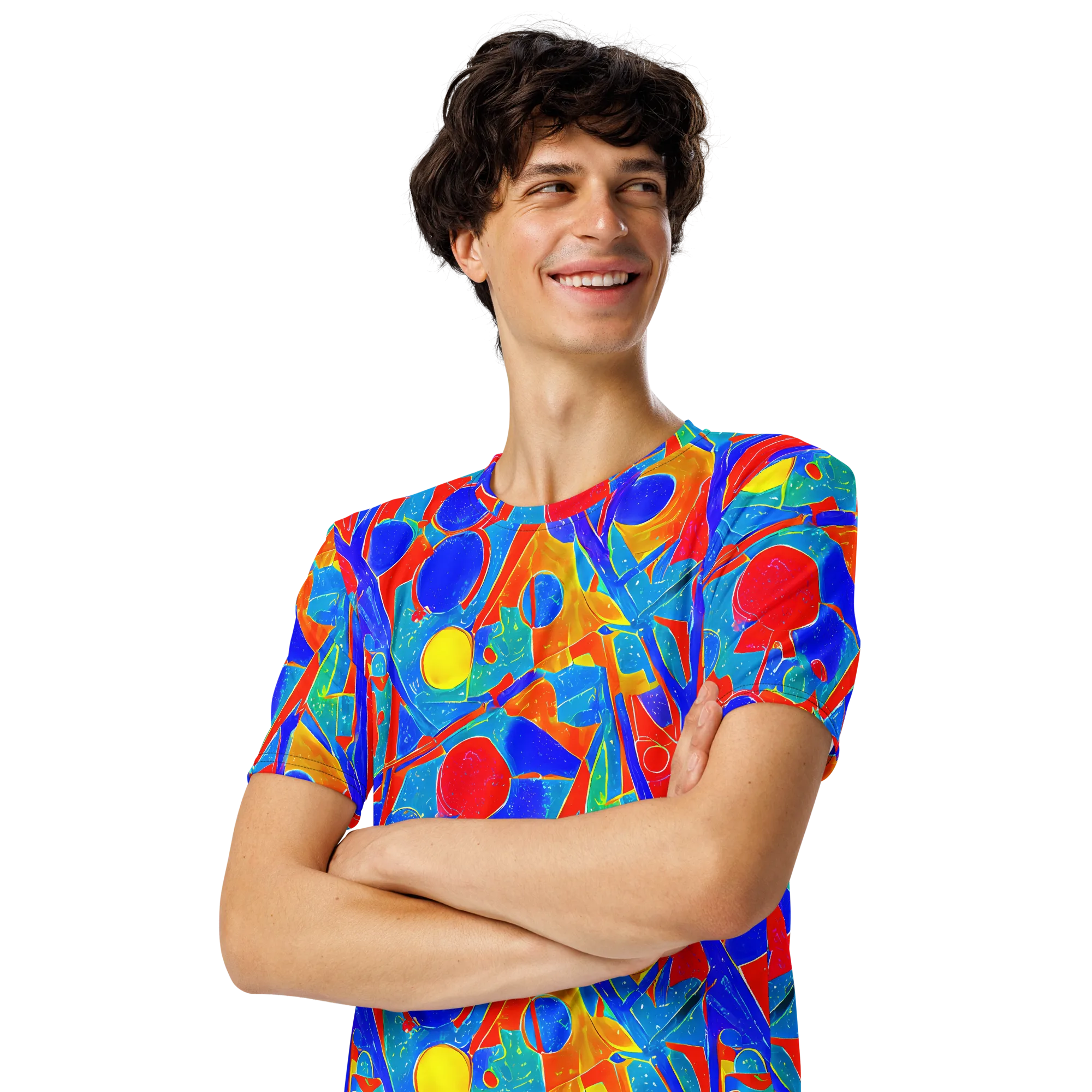Atomic Confetti on Men's Crew Neck T-Shirt — Left Front