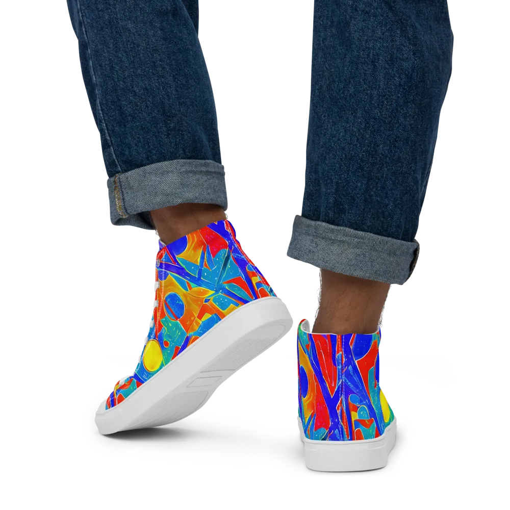 Atomic Confetti on Men's High Top Canvas Shoes — Back