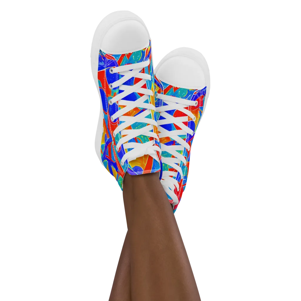Atomic Confetti on Women's High Top Canvas Shoes — Front