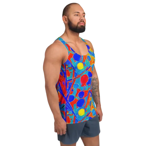 Atomic Confetti on a Men's Tank Top