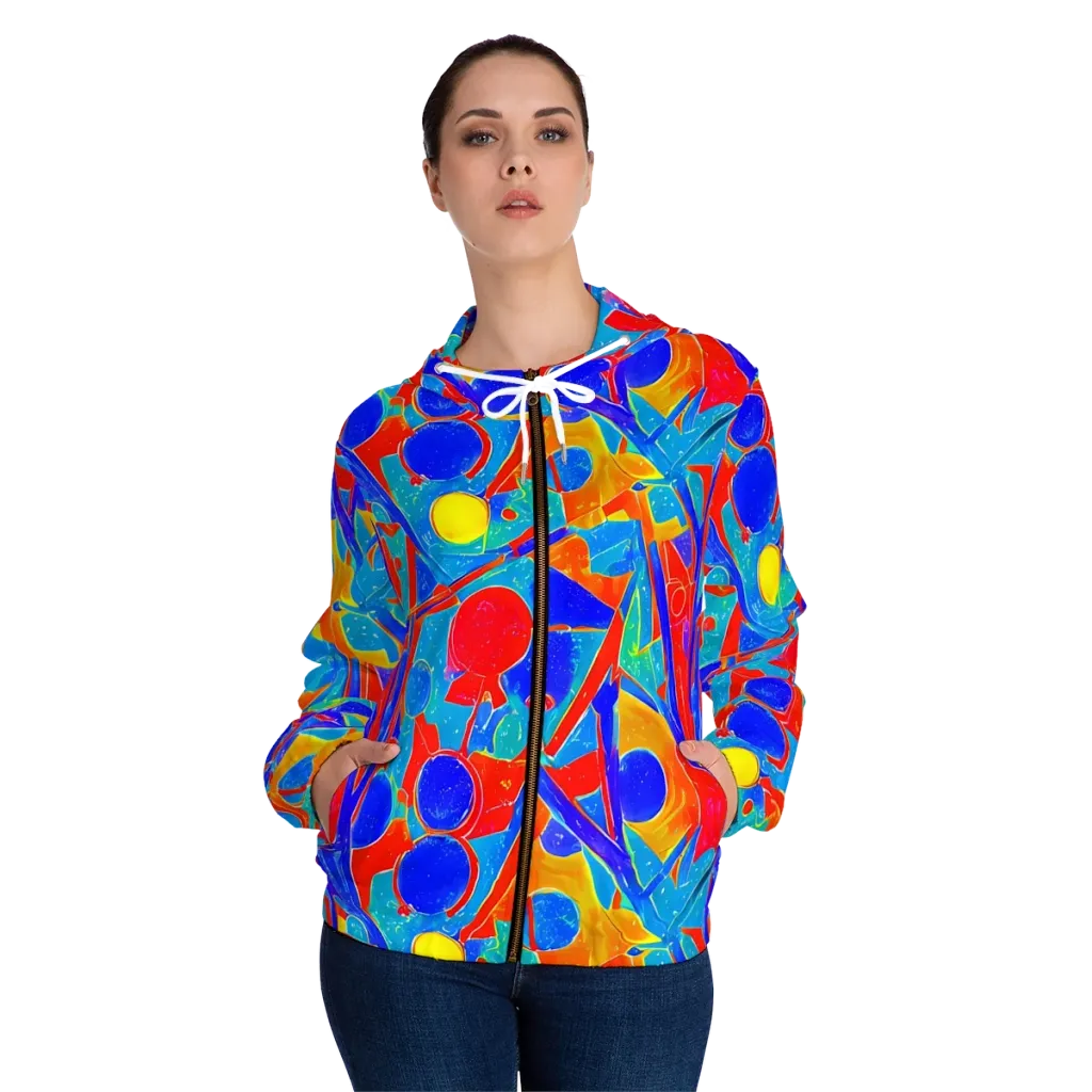 Atomic Confetti on Women's Full-Zip Hoodie — Front On Person