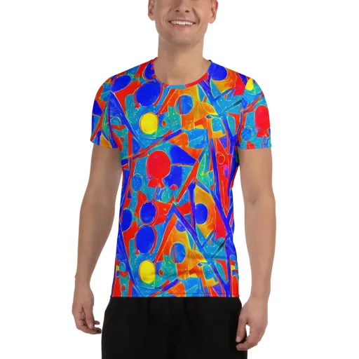 Atomic Confetti on a Men's Athletic T-Shirt