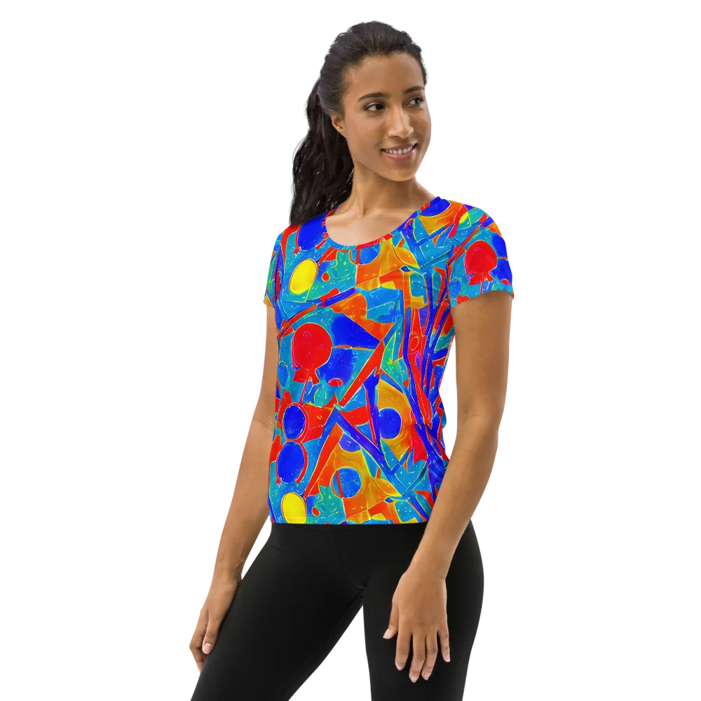 Atomic Confetti on Women's Athletic T-Shirt — Left