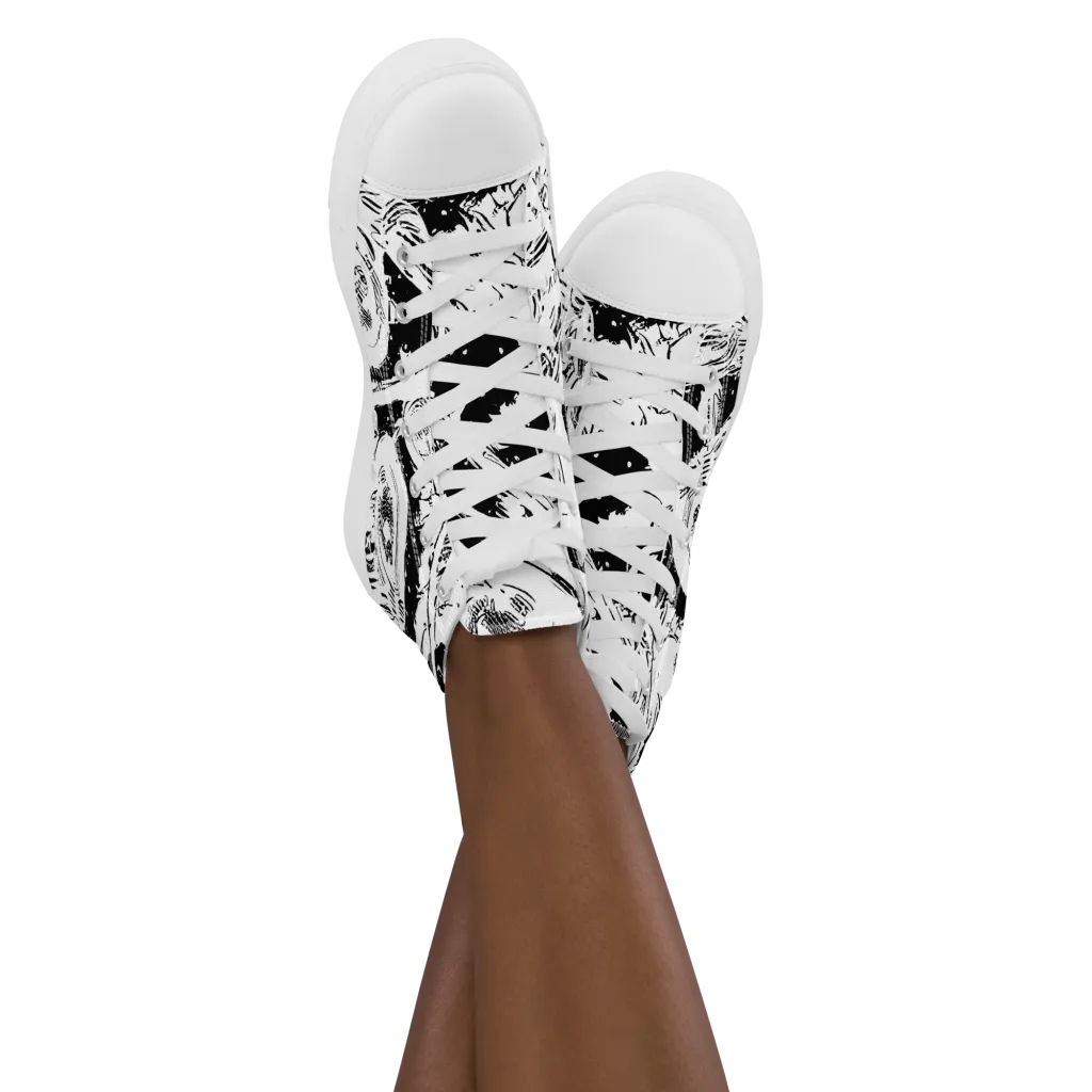 Ink Anatomy on Women's High Top Canvas Shoes — Front